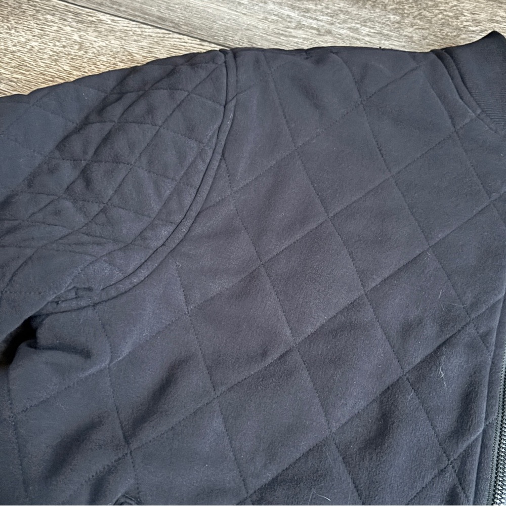 Athleta Retroplush Bomber Jacket Coat Black Pockets Zippers sz M style 464625 - Picture 5 of 16